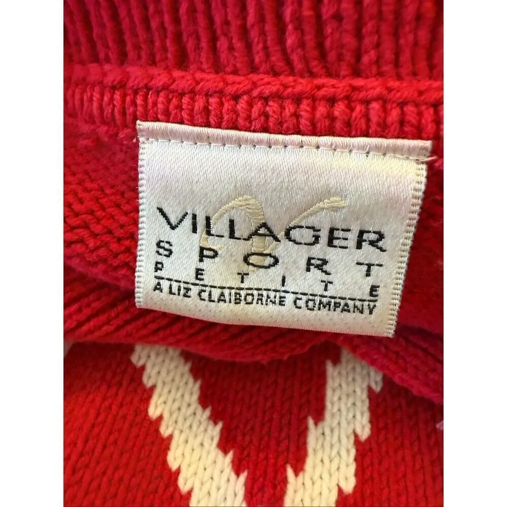 Liz Claiborne Villager Sport Sweater Vintage Red Sailor Collar Nautical Size MP